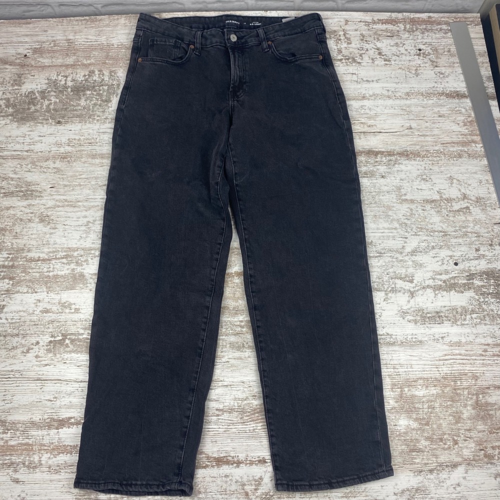 Old Navy Low-Rise O.G. Loose Jeans Womens 12 Moon Shade Faded Black Denim 34x29